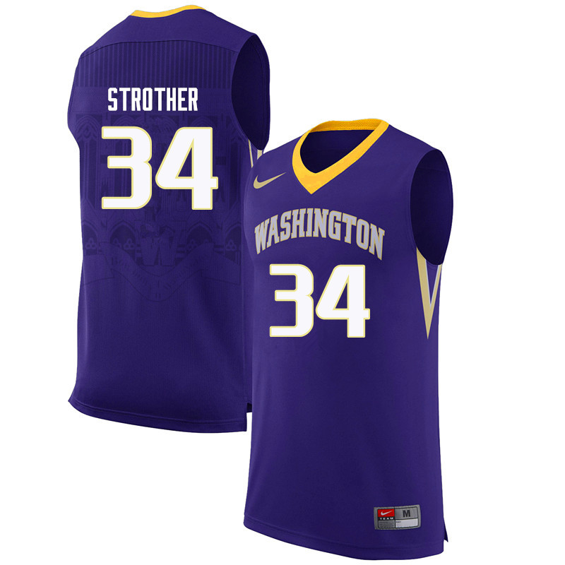 Men Washington Huskies #34 Deja Strother College Basketball Jerseys-Purple